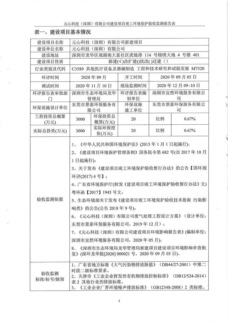 元心科技(深圳)有限公司竣工驗收報告表(圖5) 元心科技(深圳)有限公司竣工驗收報告表(圖5)